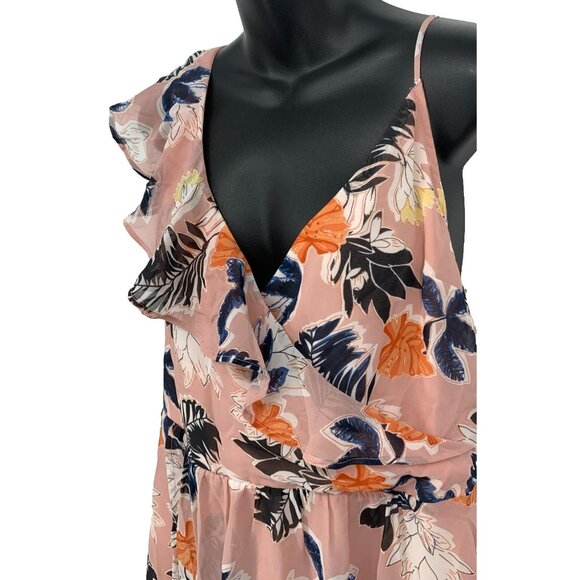 A New Day Women Dress Size Large Pink Floral Ruffle Cami V Neck Shift Asymmetric - Picture 5 of 10